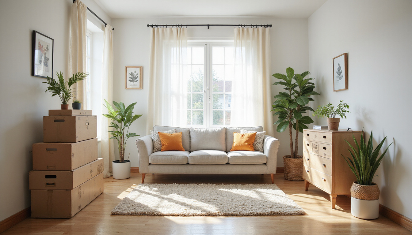  Happy family organizing clean room after junk removal in bright modern home