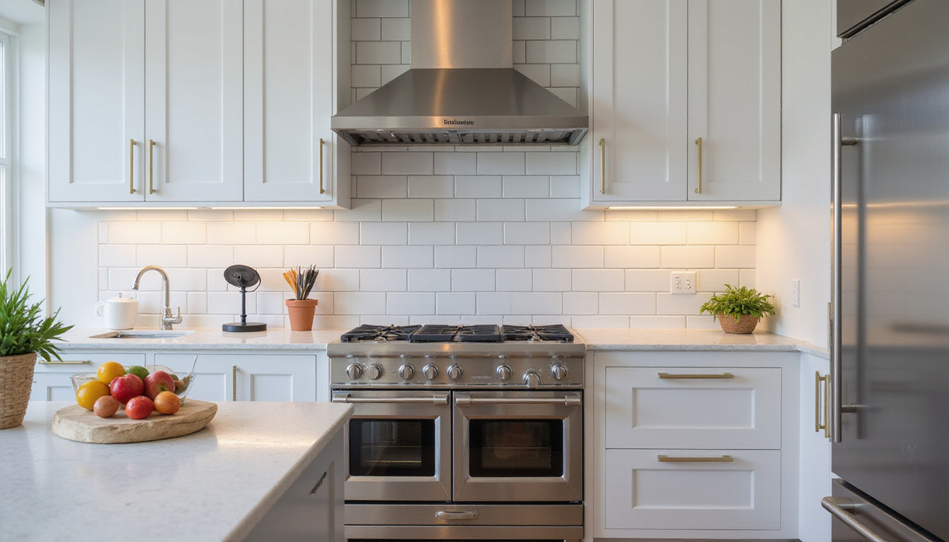  sleek subway tile backsplash with under-cabinet lighting and stainless steel appliances