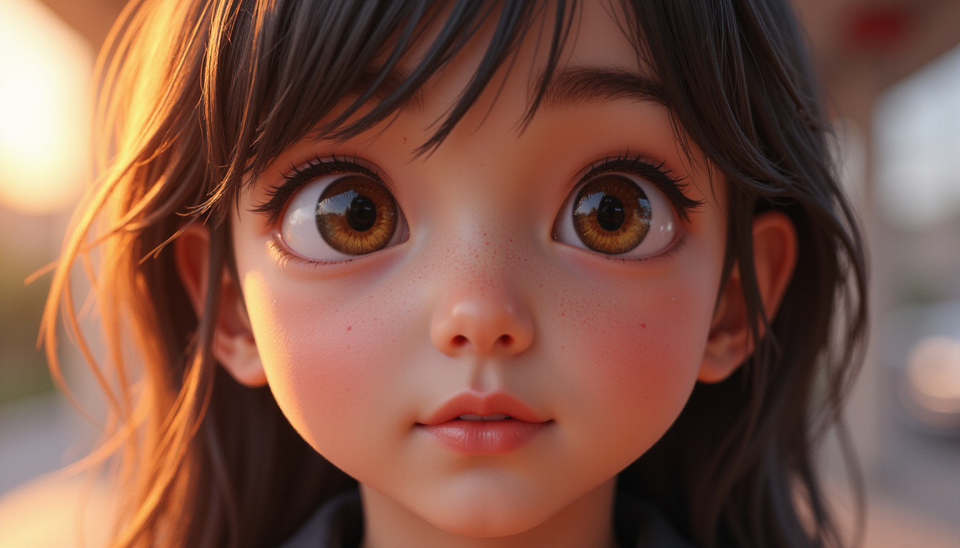  Close-up expressive virtual character with microexpressions, warm lighting, believable skin texture