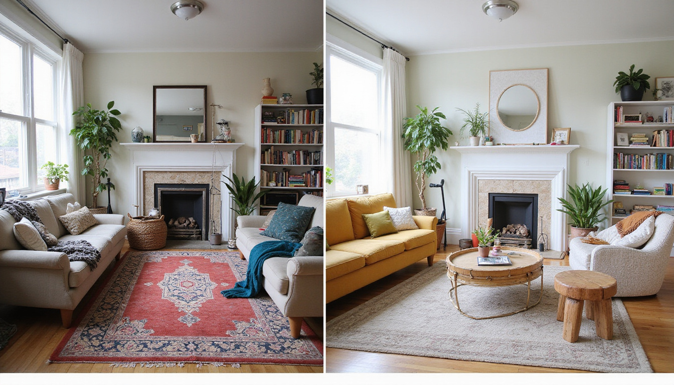  Before and after living room transformation cluttered chaotic to minimal serene same day cleanout