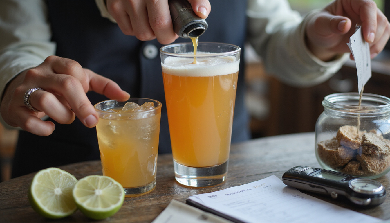  Close-up of hands pouring cocktails, scanning ID, tapping POS, overflowing tip jar, stopwatch, clipboard