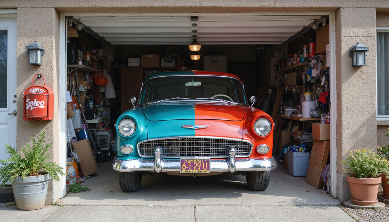  Split image: cluttered garage to pristine space, speedy affordable junk guys, discount sign