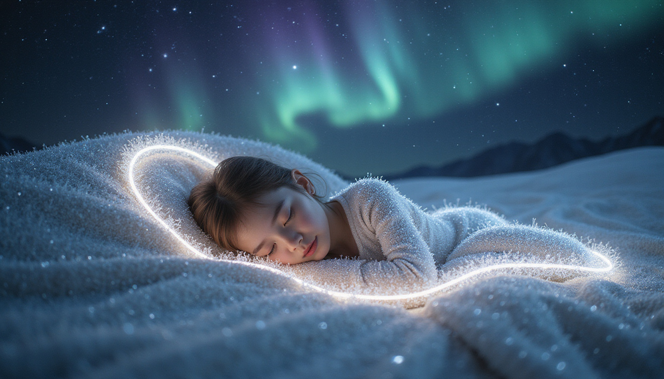 Silvery ethereal cord linking sleeping body and luminescent soul, calm expression, cosmic aurora