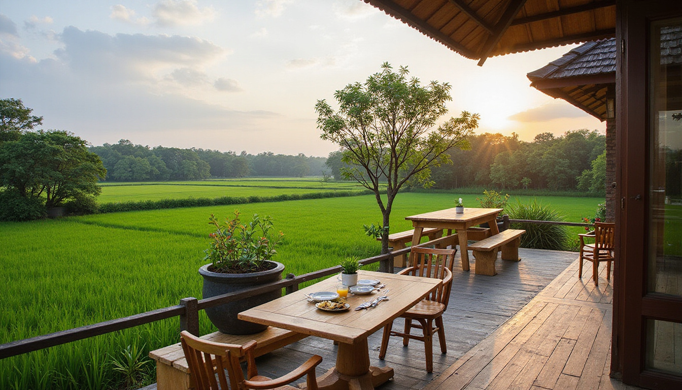  Piknik rooftop hotel minimalis di Ubud, pemandangan sawah hijau, kopi, dekor lokal, santai
