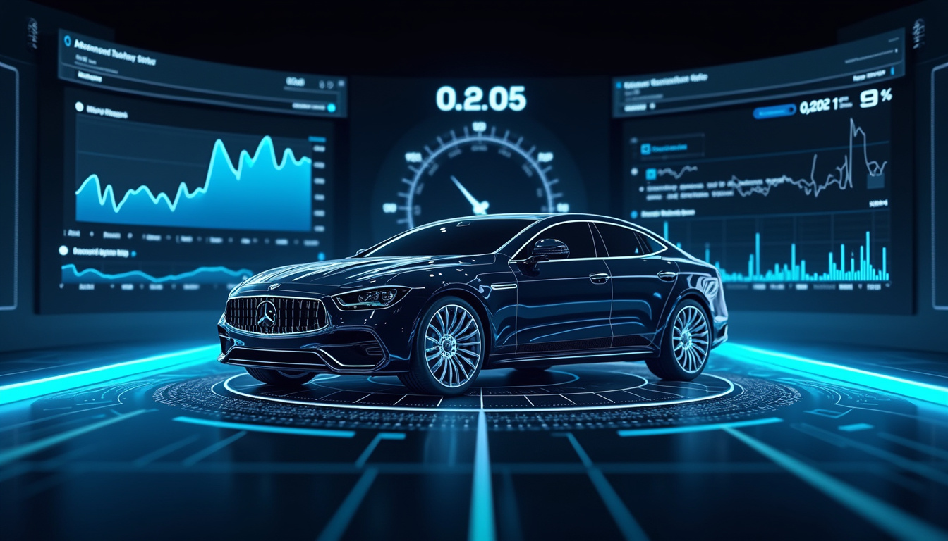 Digital twin dashboard, simulated motor and battery telemetry streaming live, neon blue diagnostics overlay