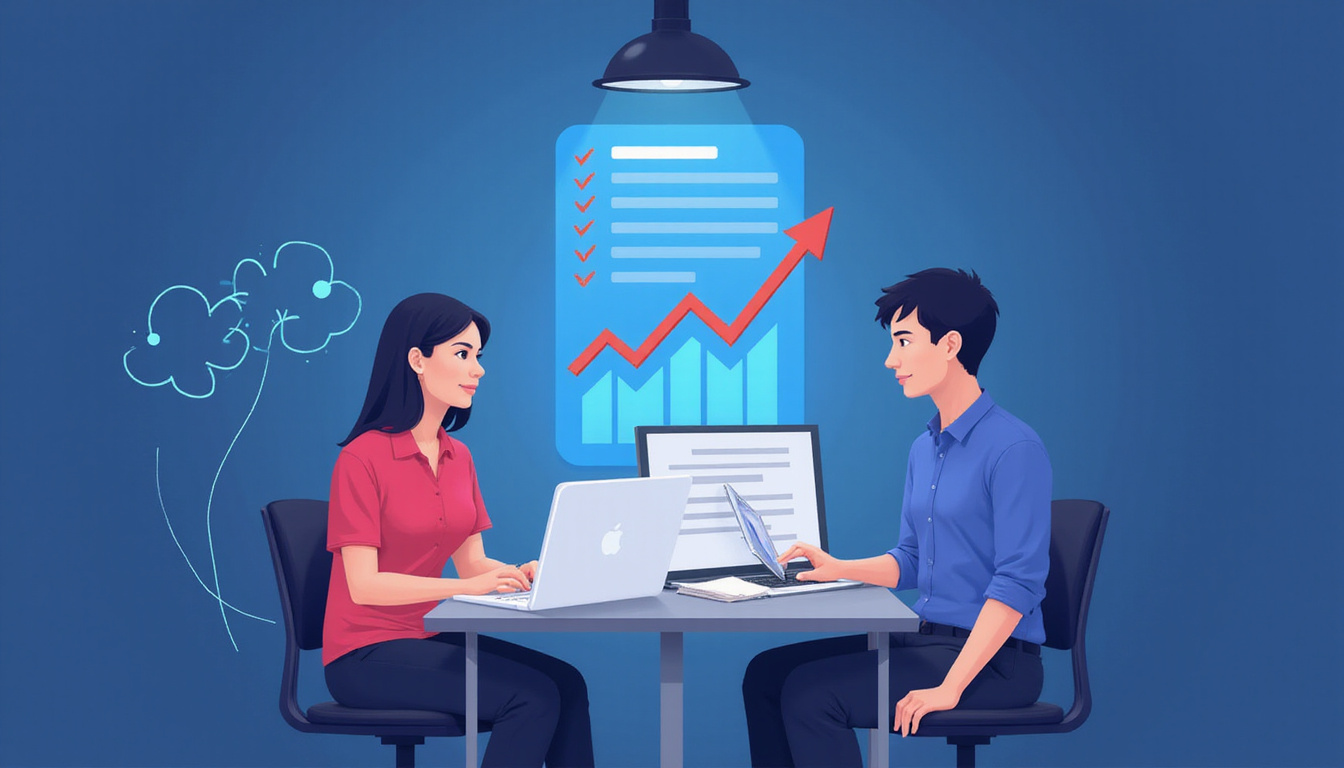  Team around laptop, compliance checklist, rising contract graph, handshake, glowing GovScout emblem