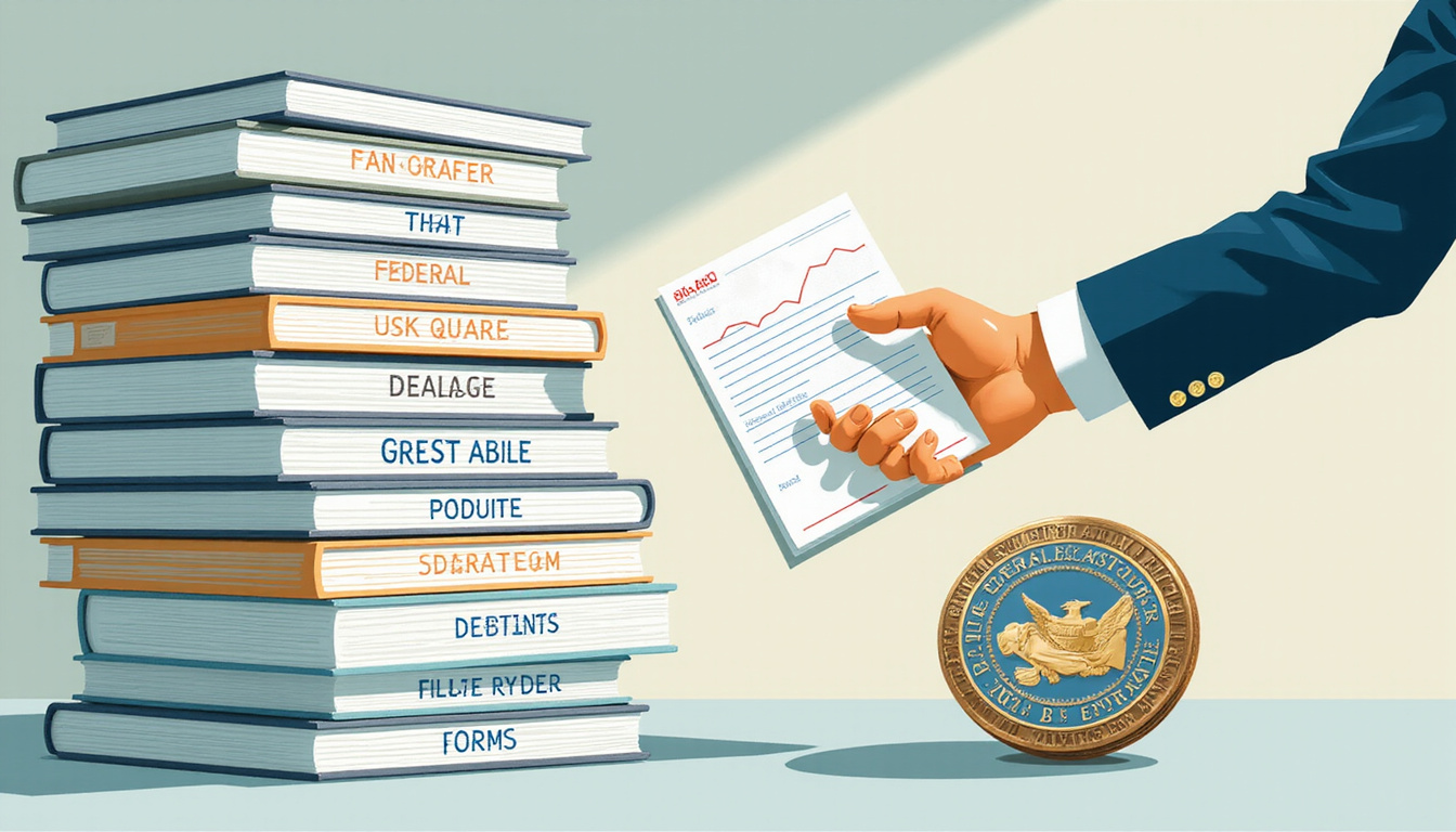  Stack of labeled task orders, handshake over contract, federal seal, rising revenue graph, polished corporate style