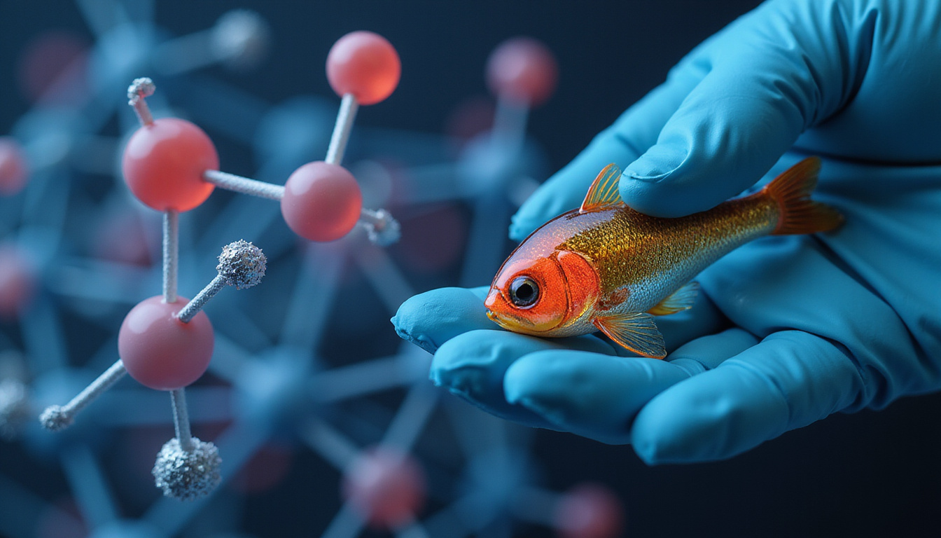  Scientific poster style gloved hand placing bait, molecular structure of indoxacarb, high-detail