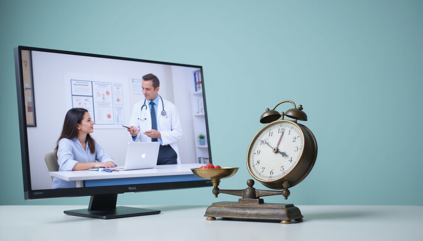  Split-screen doctor consultation weighing benefits versus risks on old-fashioned scale, medical charts background