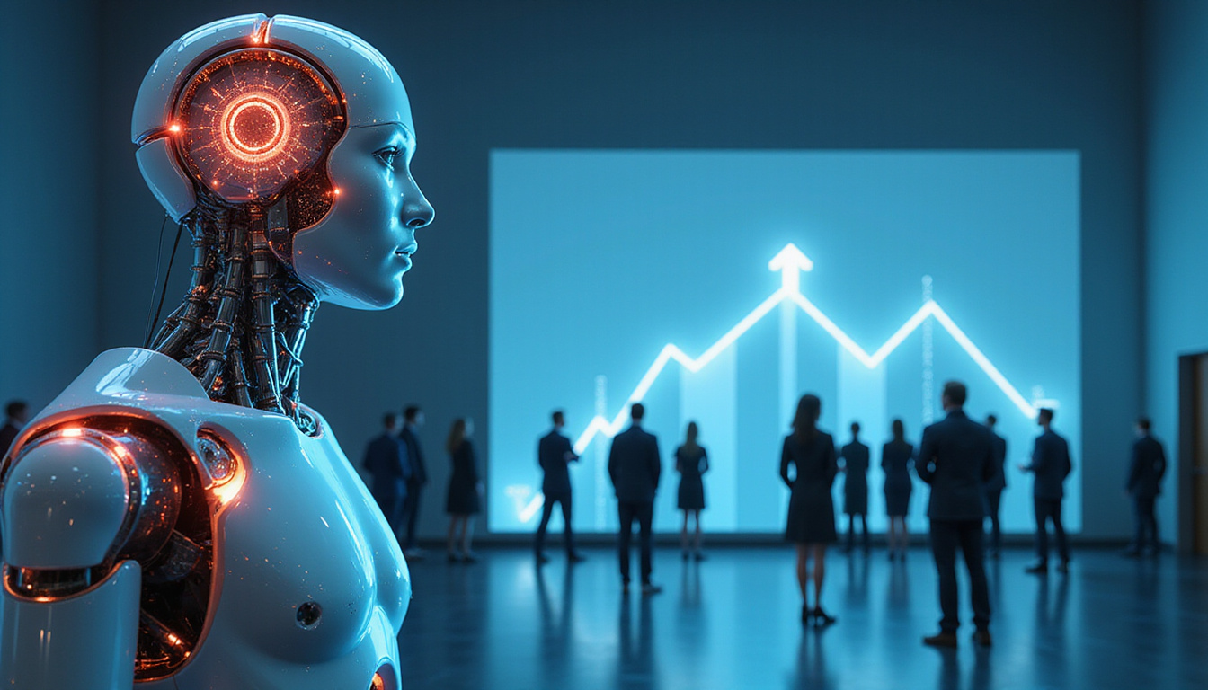 Glass-brain robot projecting clear decision tree above hospital staff, upward arrows indicating improved outcomes