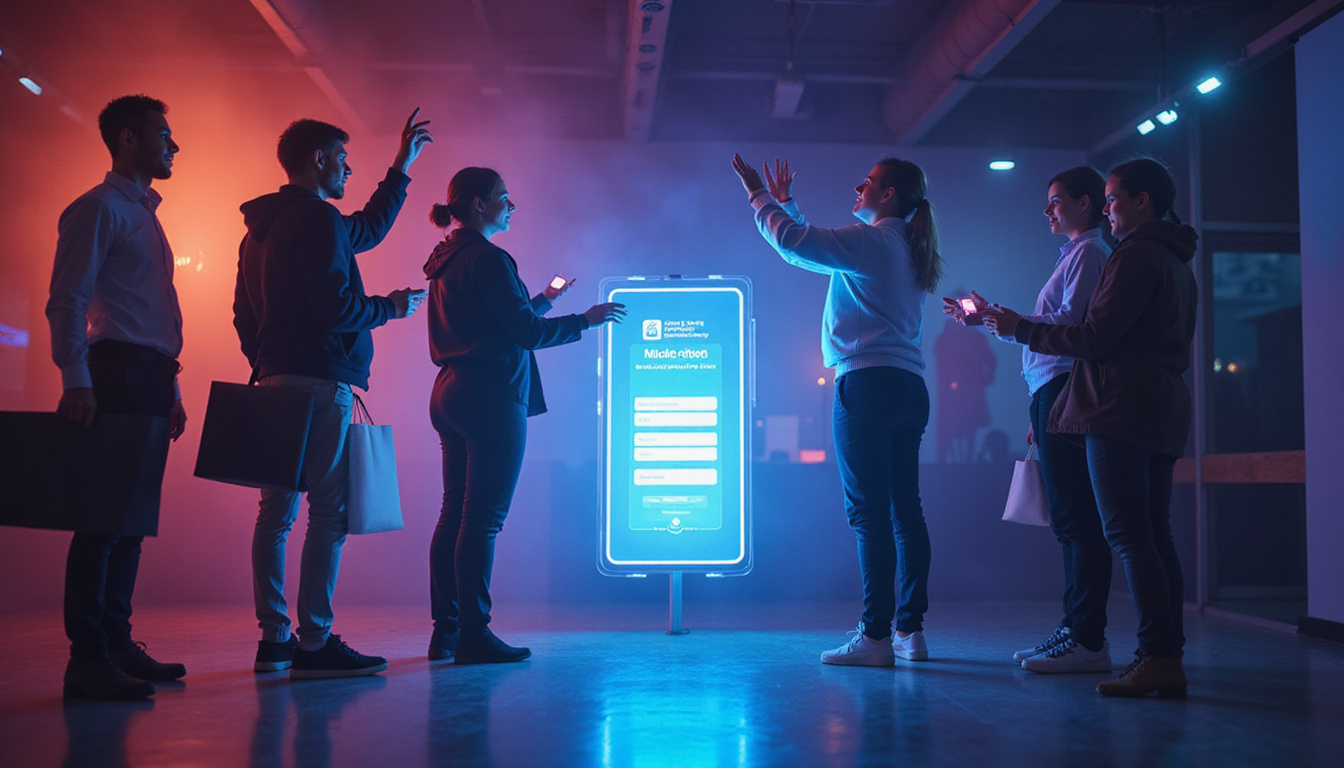 smartphone intake form glowing, holographic system workflow, diverse businesspeople celebrating increased conversions