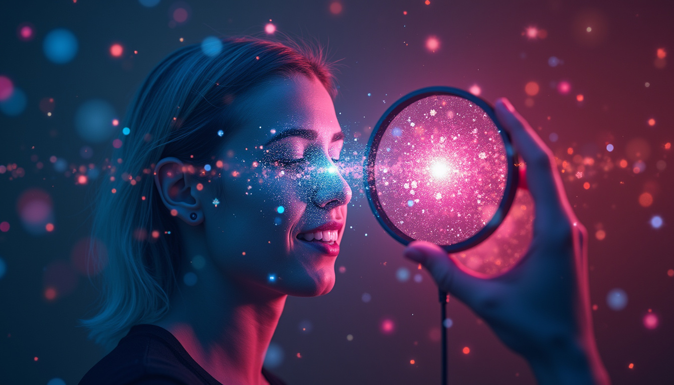 support team using AR lenses, magnifying glass revealing hidden dollar icons in voice data streams