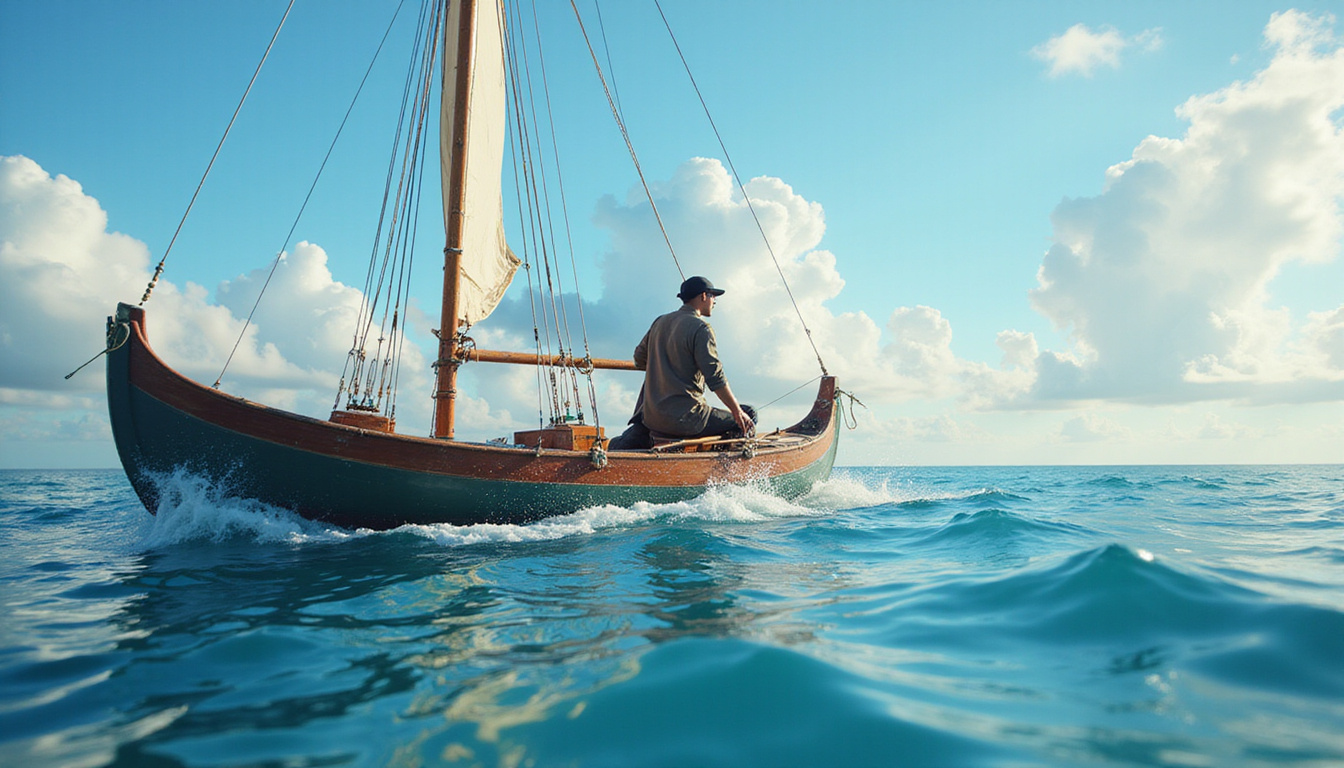  DeFi trader as calm navigator steering a boat through volatile waves of token prices