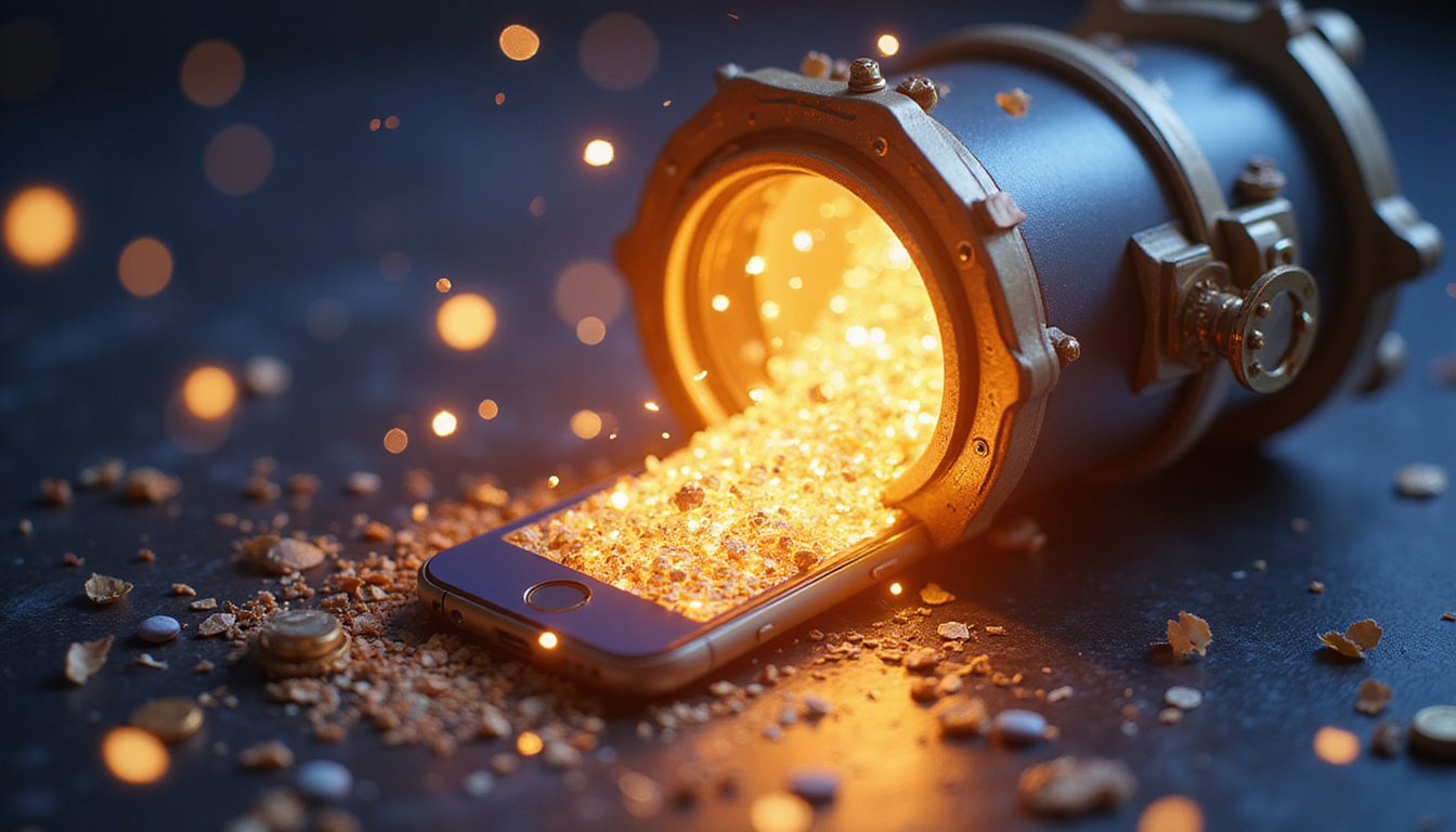 Secret vault of phone icons transforming into sales, golden light, confetti, isometric, high-detail