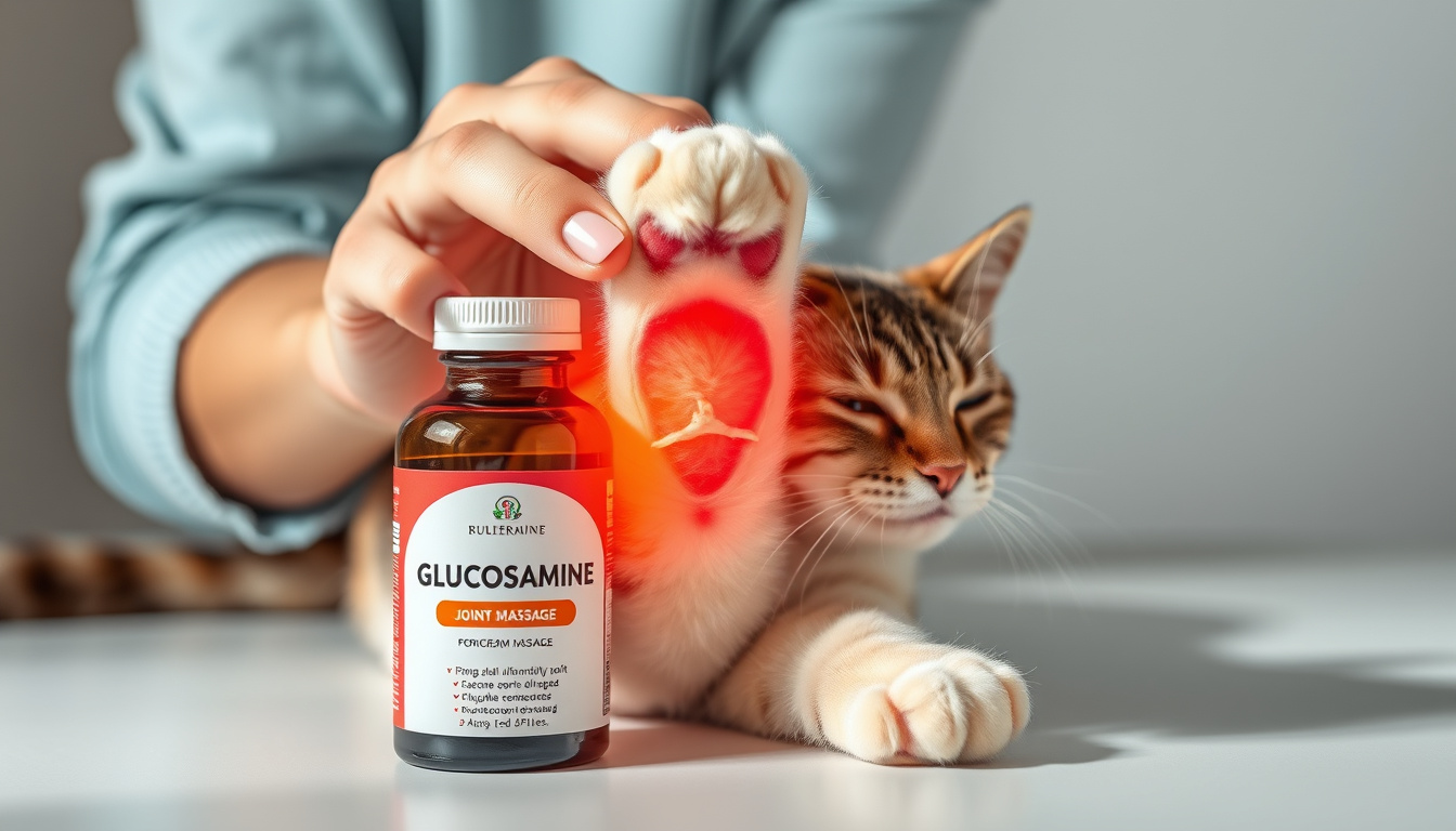  Close-up of caring hands applying joint massage to cat