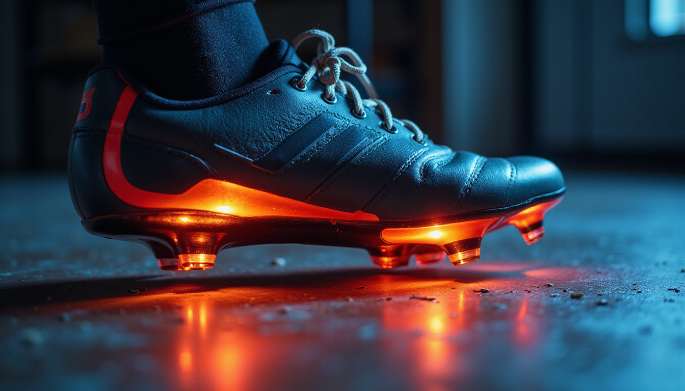  Macro shot of shoe cleat alignment, glowing torque vectors, painless knee tracking, clinical precision