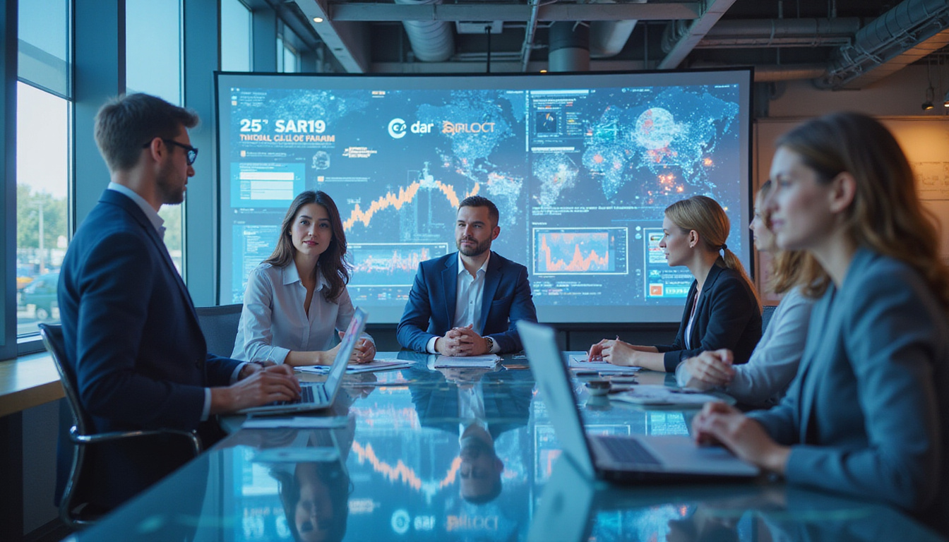  Productive sales team collaborating around smart automation pipeline, digital workflows, seamless data streams