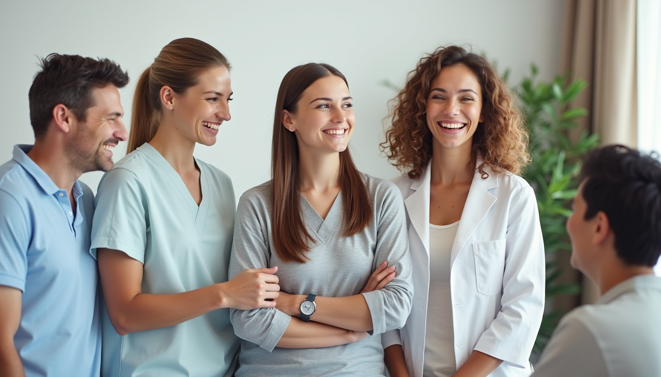  Diverse patients receiving non-surgical treatments: acupuncture, brace fitting, PRP injection, aquatic therapy, hopeful expressions