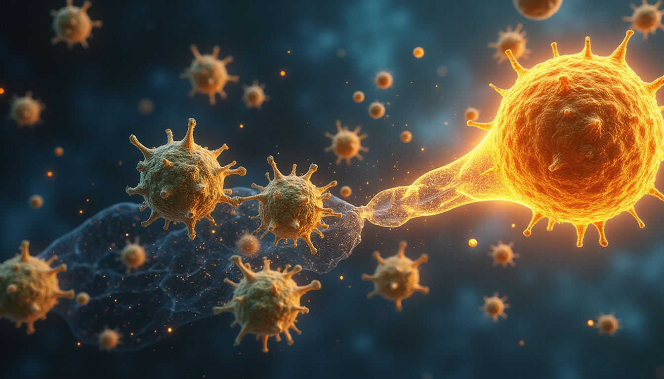  Illustration of microscopic DHT molecules repelled by glowing botanical shield, nettle and pumpkin seed oil elements