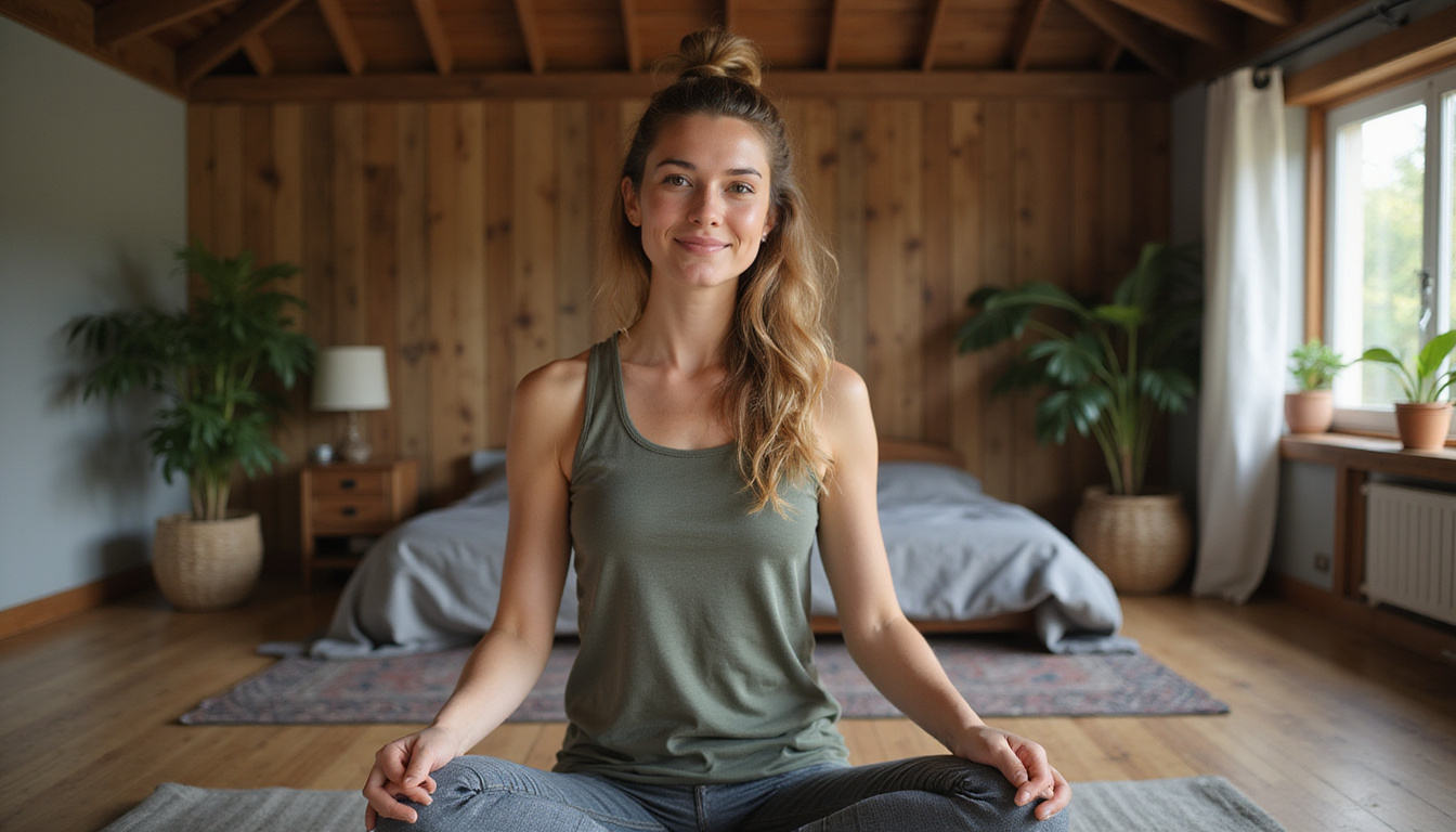  Community workshop teaching yoga and herbal remedies for joint pain in rustic barn, compassionate faces