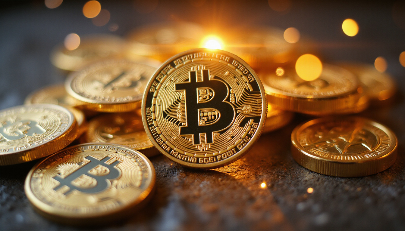  Close up of golden staking coins locking into crystalline consensus mechanism, secure cryptographic light