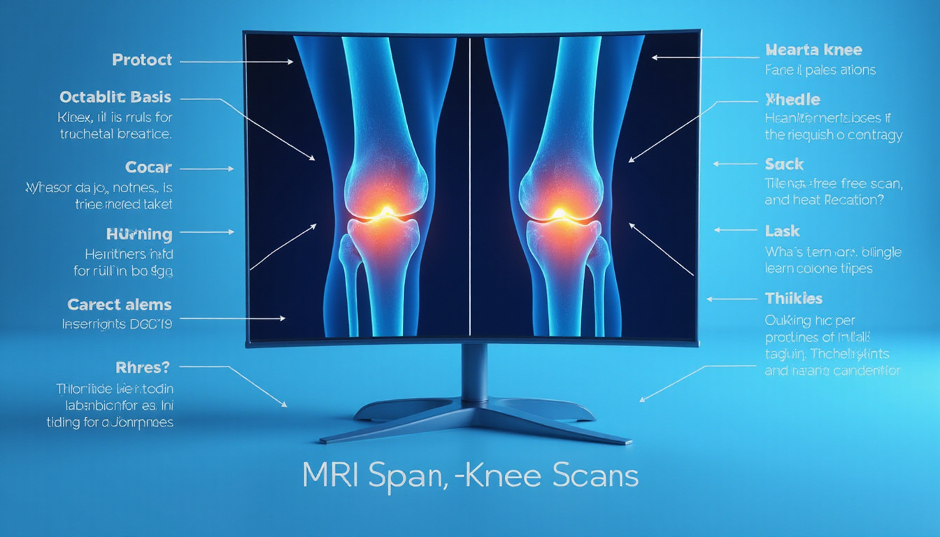  Split-screen infographic: MRI knee scan versus healthy knee, clear labels, calming blue palette, modern flat design