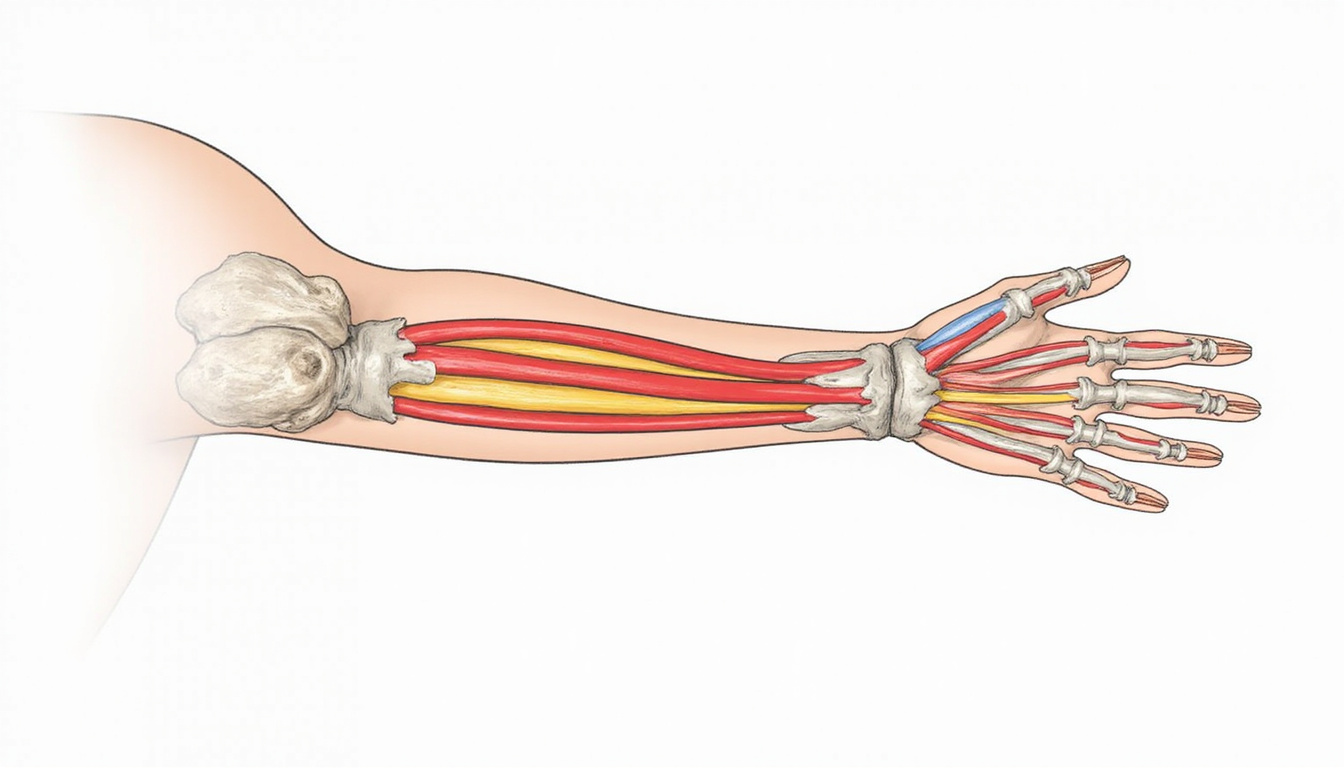  Detailed anatomy overlay showing forearm tendons during casting, step-by-step stretching exercises infographic