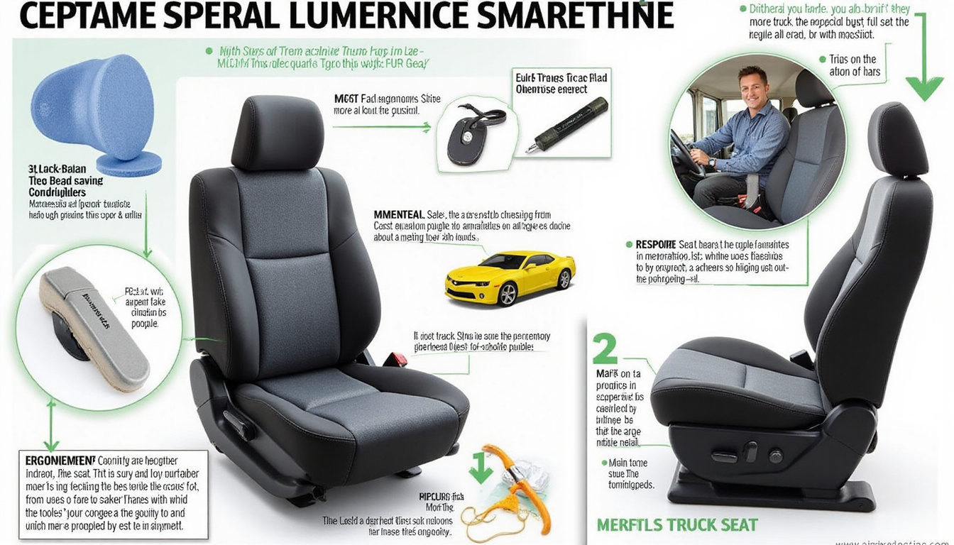  Ergonomic truck seat with memory foam cushion, lumbar support, tools and annotated comfort hacks