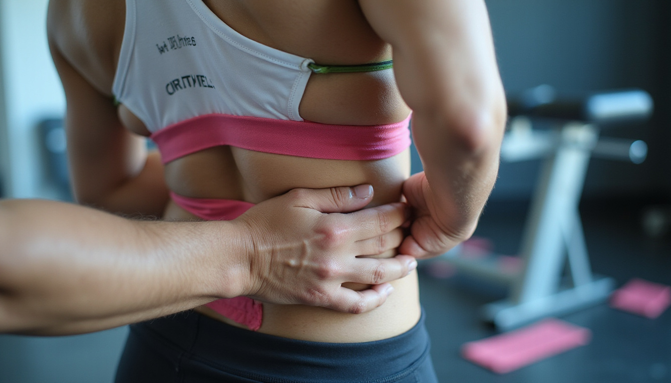  Sports therapist applying kinesiology tape to athlete