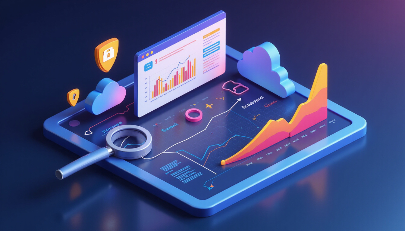  Isometric dashboard showing compliance metrics, certificates, magnifying glass, handshake, secure cloud icons