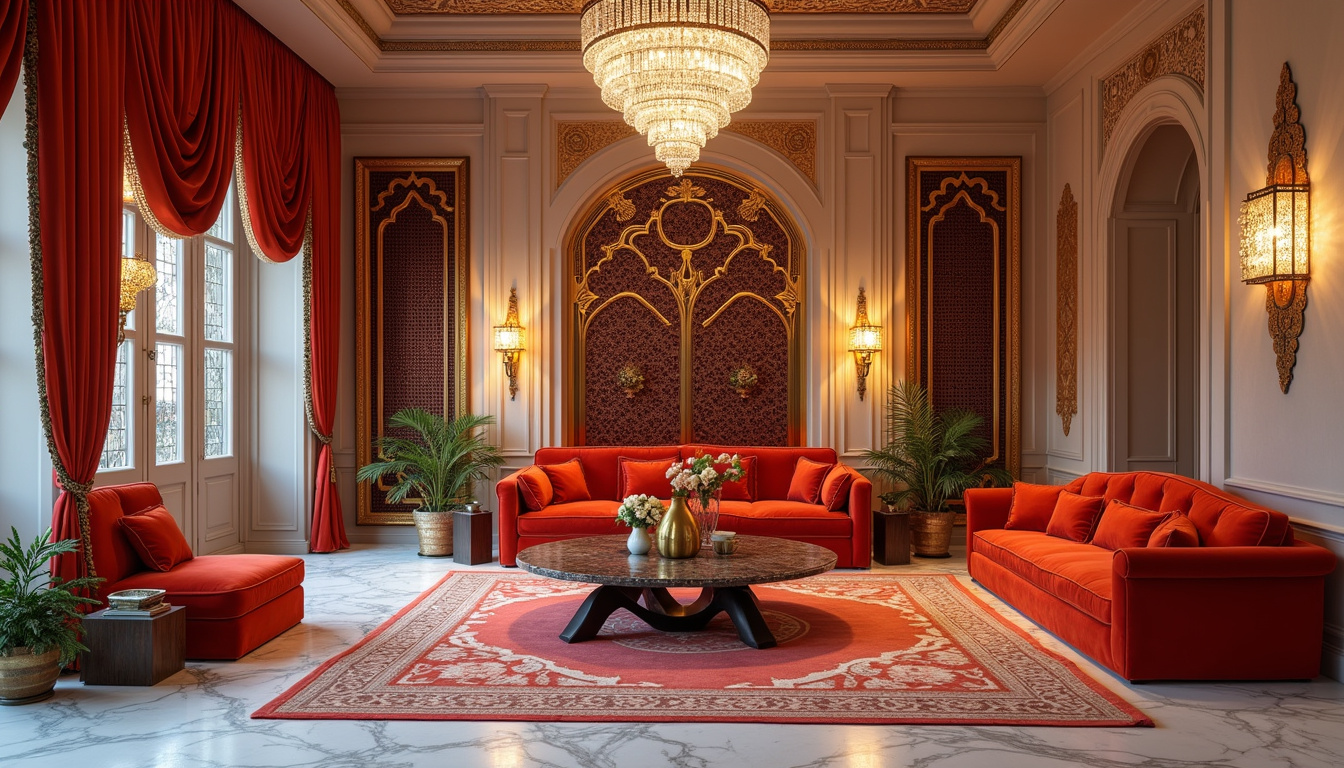  Opulent Cairo suite with marble floors, crystal chandelier, mashrabiya screens, plush velvet furnishings