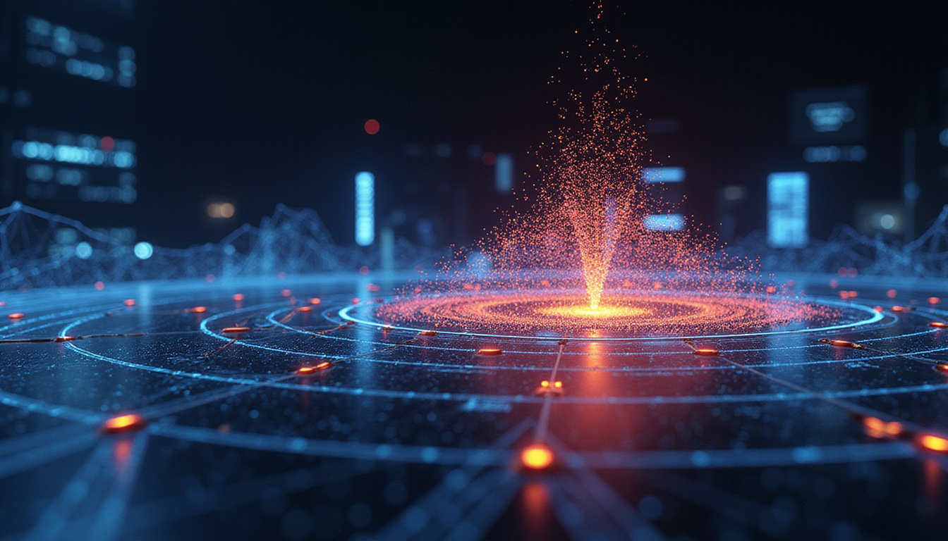  Futuristic sensor-fusion HUD showing fused 3D point cloud, radar heatmap, control algorithms