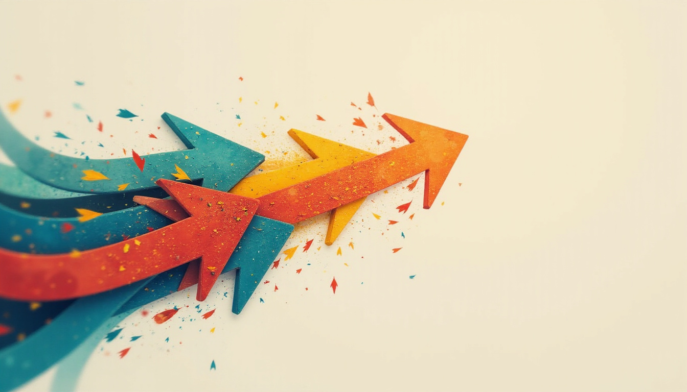  Dynamic motion blur arrows showing transformation from pain to strength vibrant colors hopeful expressions