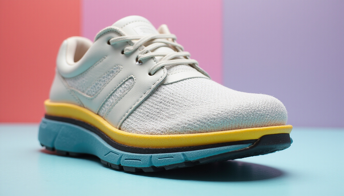  Cutaway close-up of chef shoe showing layered memory-foam midsole, arch support, breathable mesh