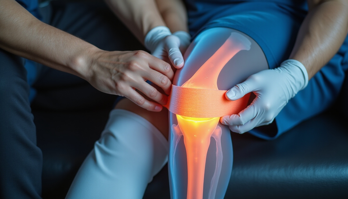  Physiotherapist applying kinesiology tape to player