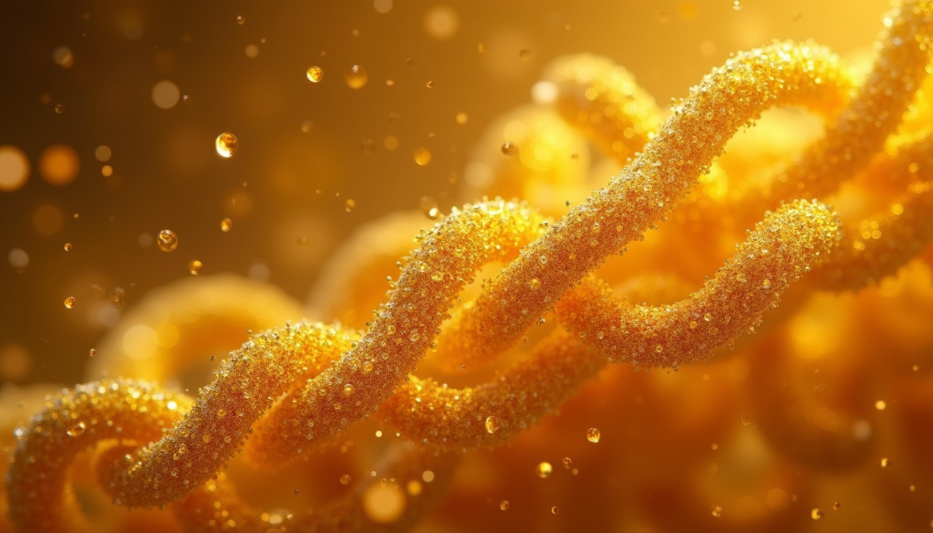  cinematic macro of golden hormone threads binding sex steroids, balancing mood and vitality