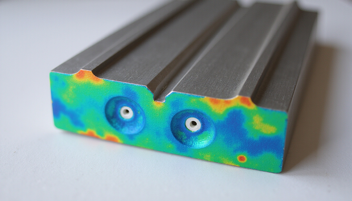  CNC machining close-up, titanium diffuser bay, precision toolpath overlays from CFD simulation, metallic sheen