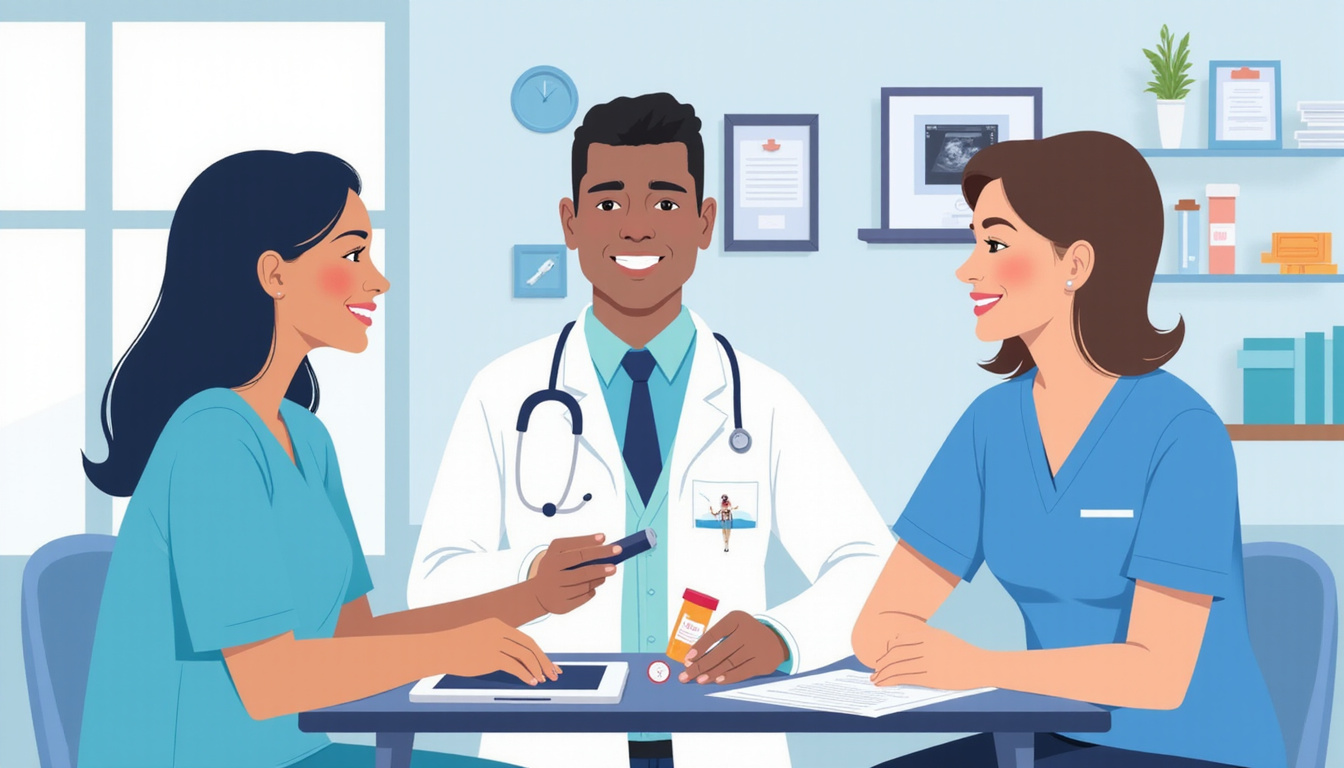  Doctor consultation with ultrasound blood tests prescriptions hormone therapy concept healing balance