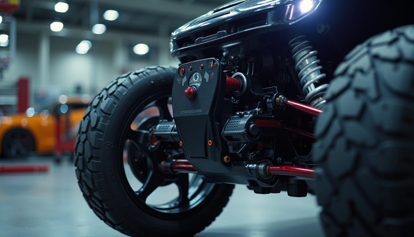  Engineer tuning precision suspension: adjustable dampers, load cells, telemetry overlay, cinematic macro detail