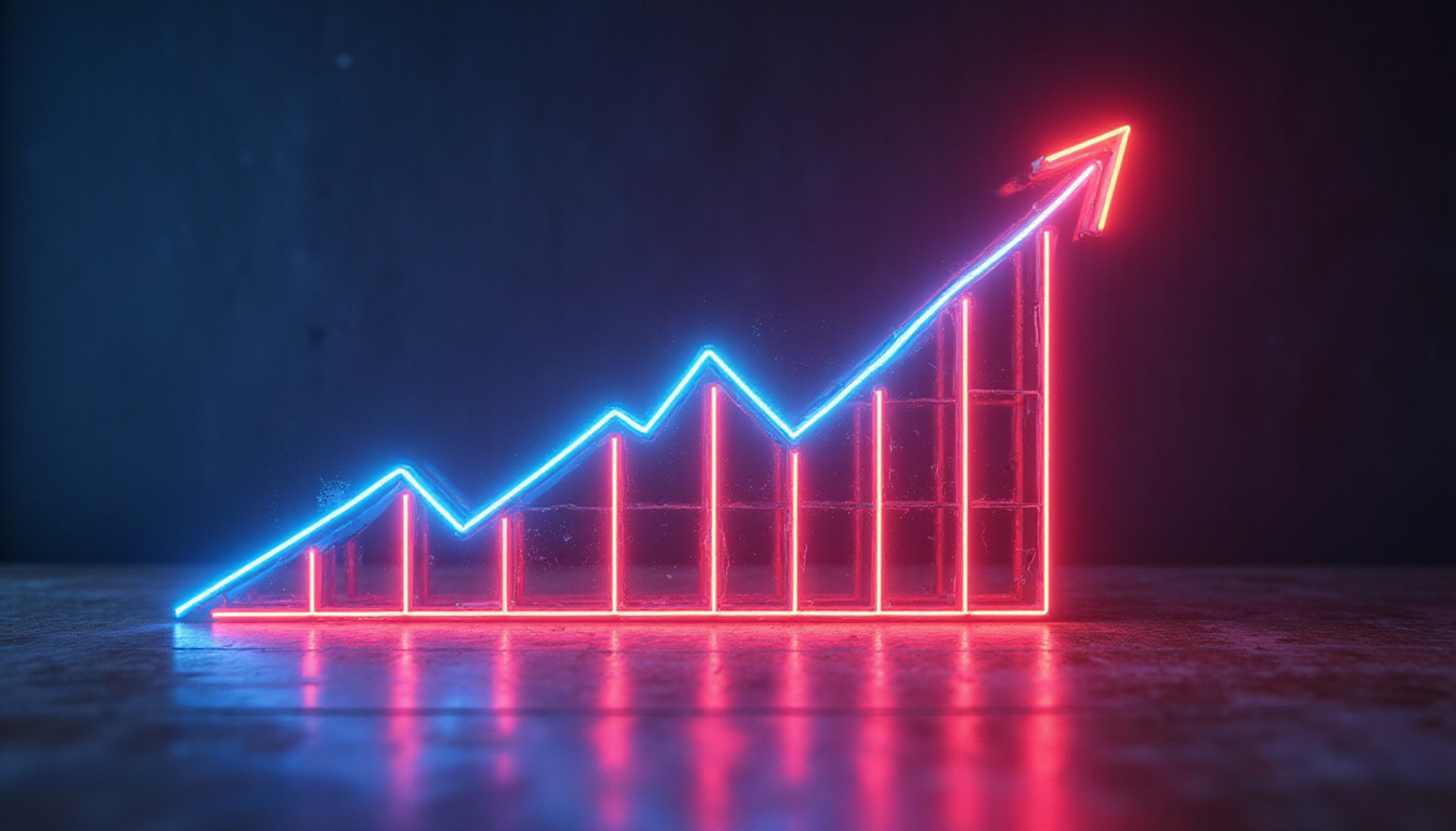  Dynamic sales graph rising from digital target board, stylized neon, modern marketing