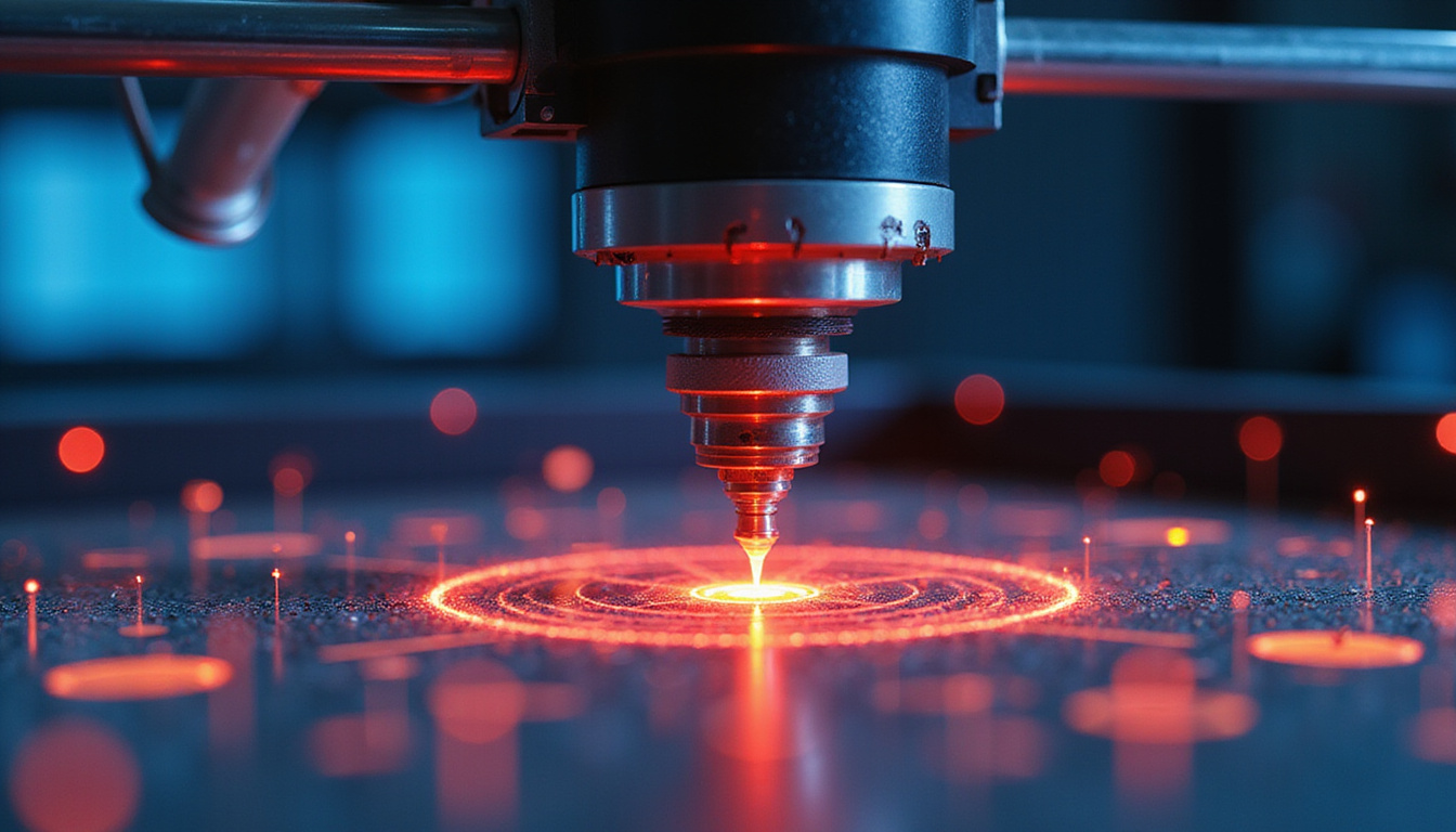  Macro closeup of precision CNC cutting electric motor housing, micrometer accuracy, glowing sensor data overlays