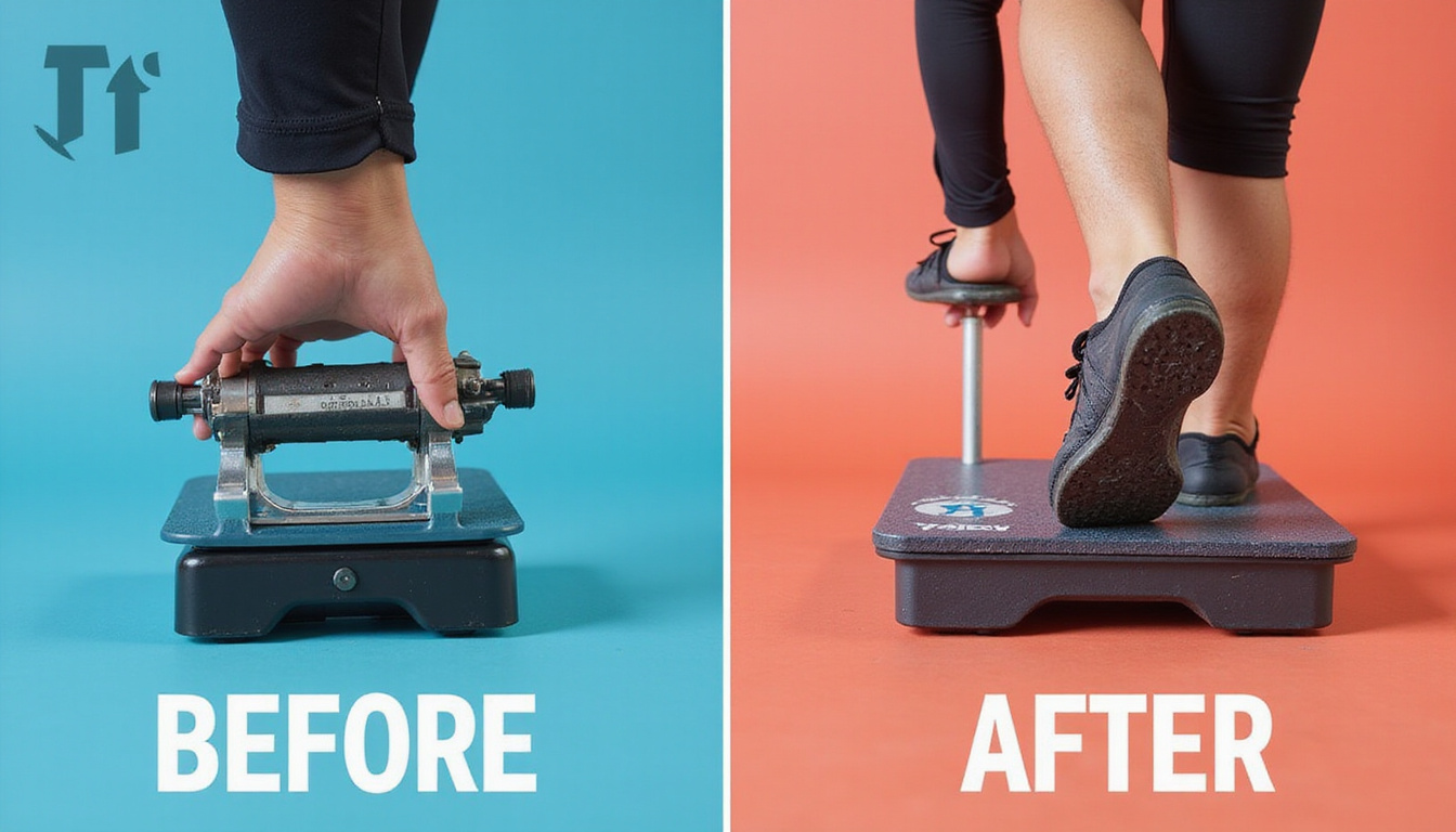  Before-and-after split image: crooked cleat causing rubbing versus perfectly aligned cleat on trainer