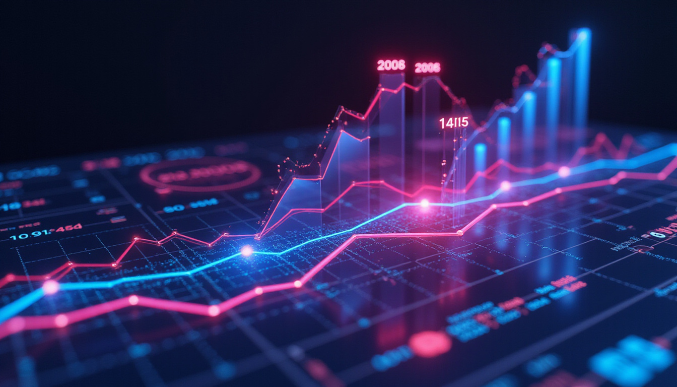 Business dashboard, conversion arrows and notifications soaring, AI assistant on screen, vibrant neon colors