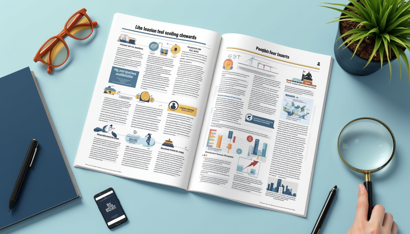  GovScout guide themed flatlay: proposal forms, magnifying glass, government seal, revenue graphs, confident entrepreneur