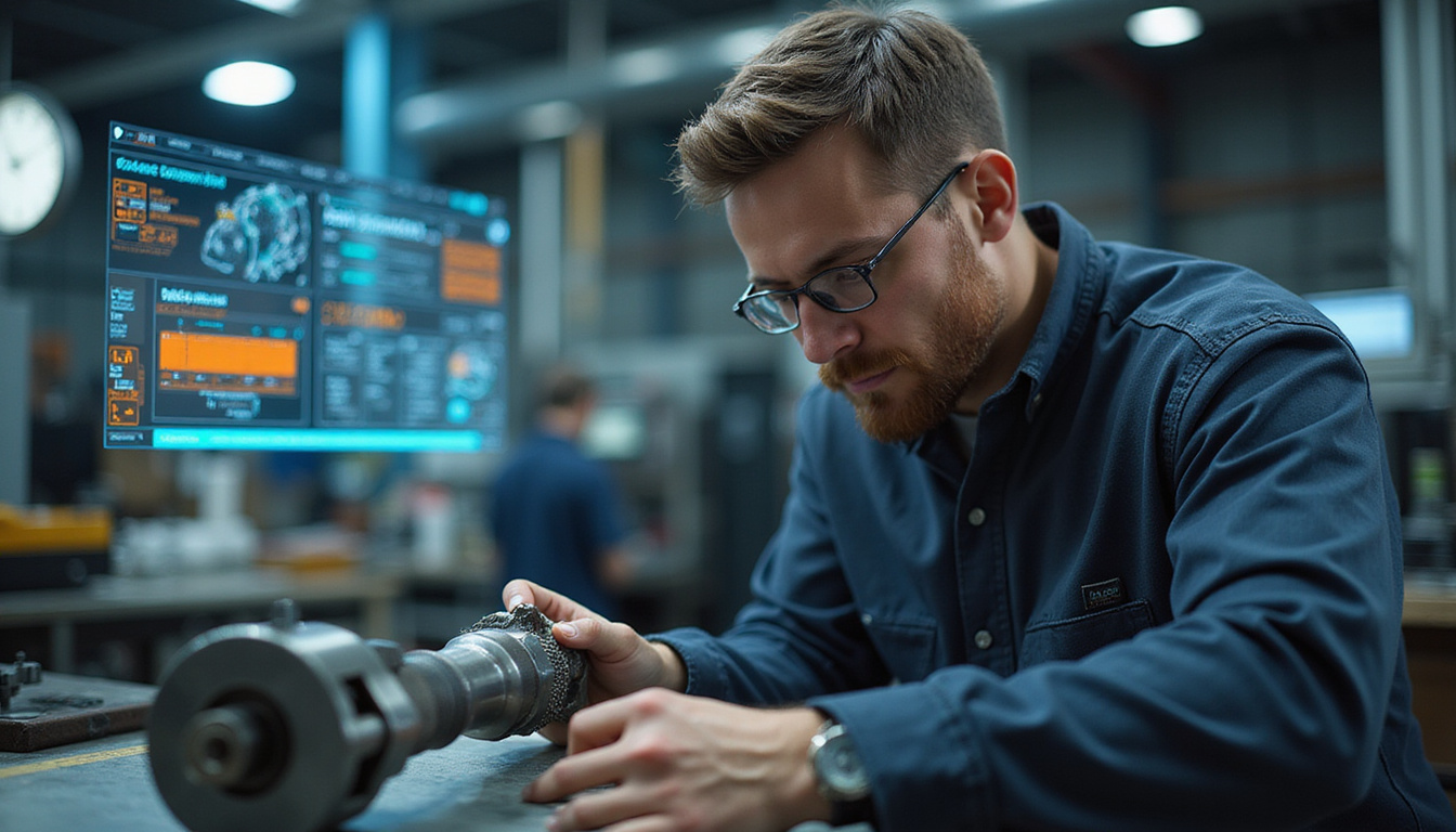  Portrait of modern maker using one-handed ratcheting wrench, futuristic HUD overlay, high-energy workshop