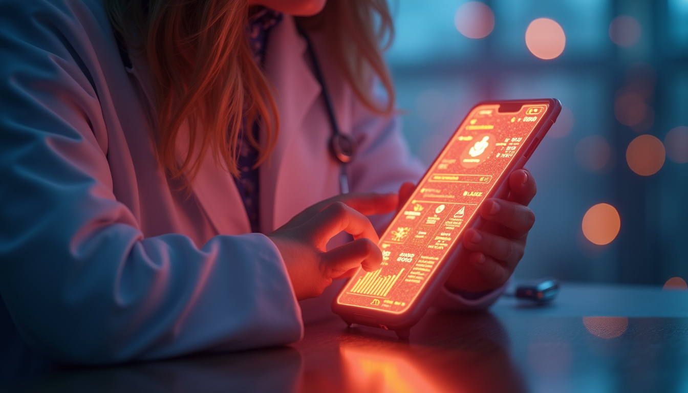 Friendly automated phone system visualized as glowing interface, patient appointment notifications, rising retention graph