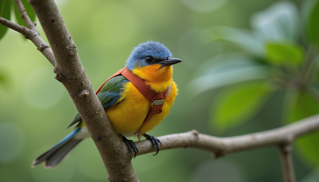 Pasangan tertawa berayun dengan harness, pemandu di samping, latar jurang tropis