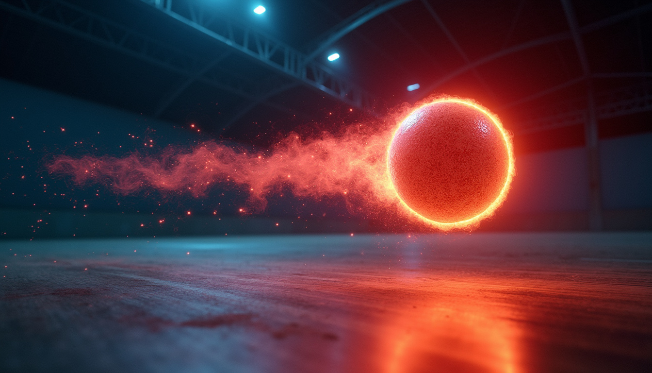  Slow-motion pro practicing medicine-ball rotational throws, glowing ball trajectory showing instant twenty-yard gain, dramatic lighting