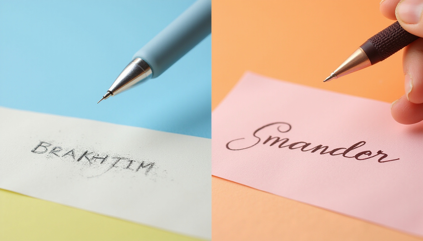  Before-and-after handwriting comparison, shaky scribble transforms into elegant script using ergonomic pen