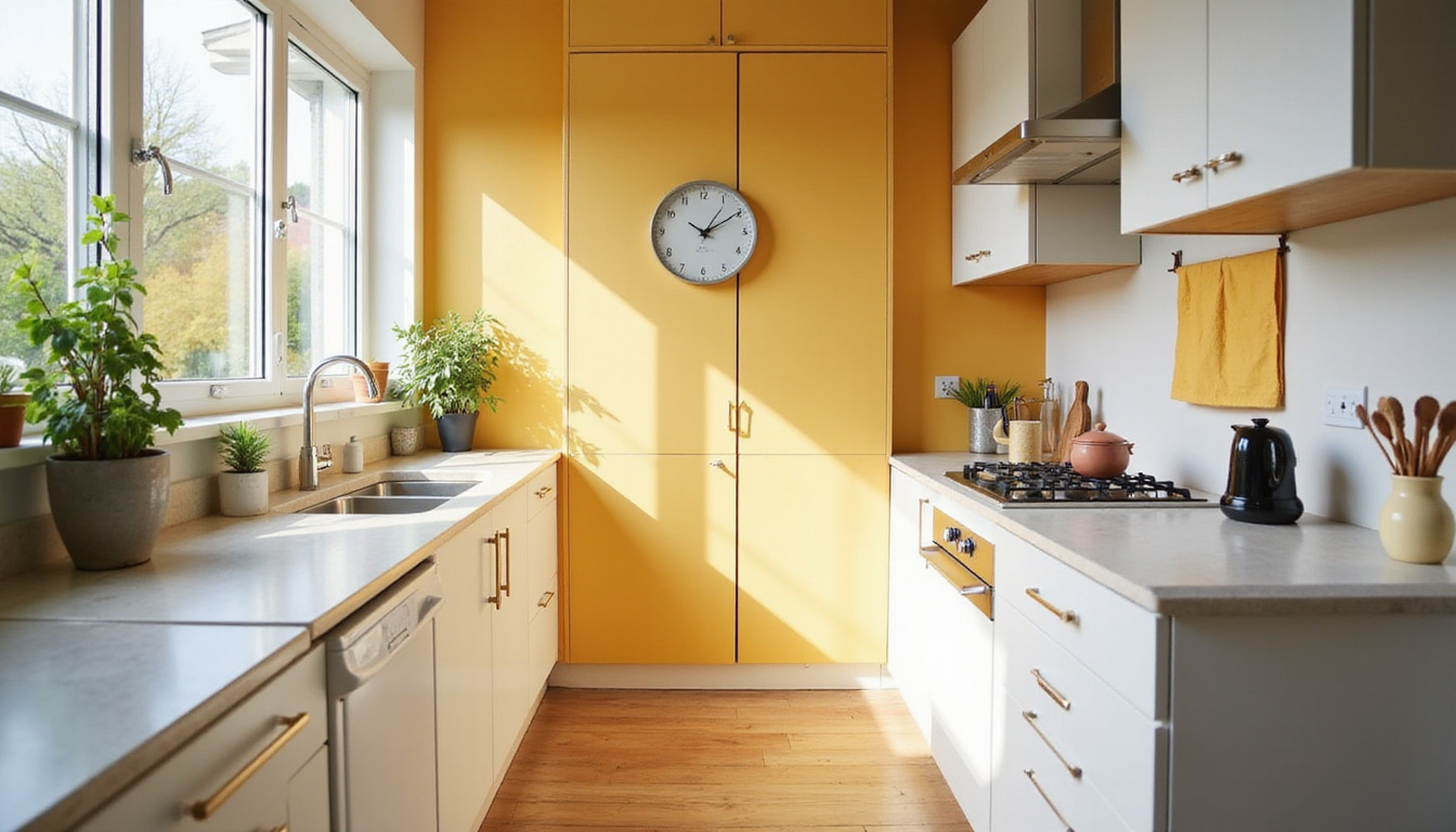  Morning tidy kitchen after DIY control: sealed cracks, glue traps, clean counters, sunlight